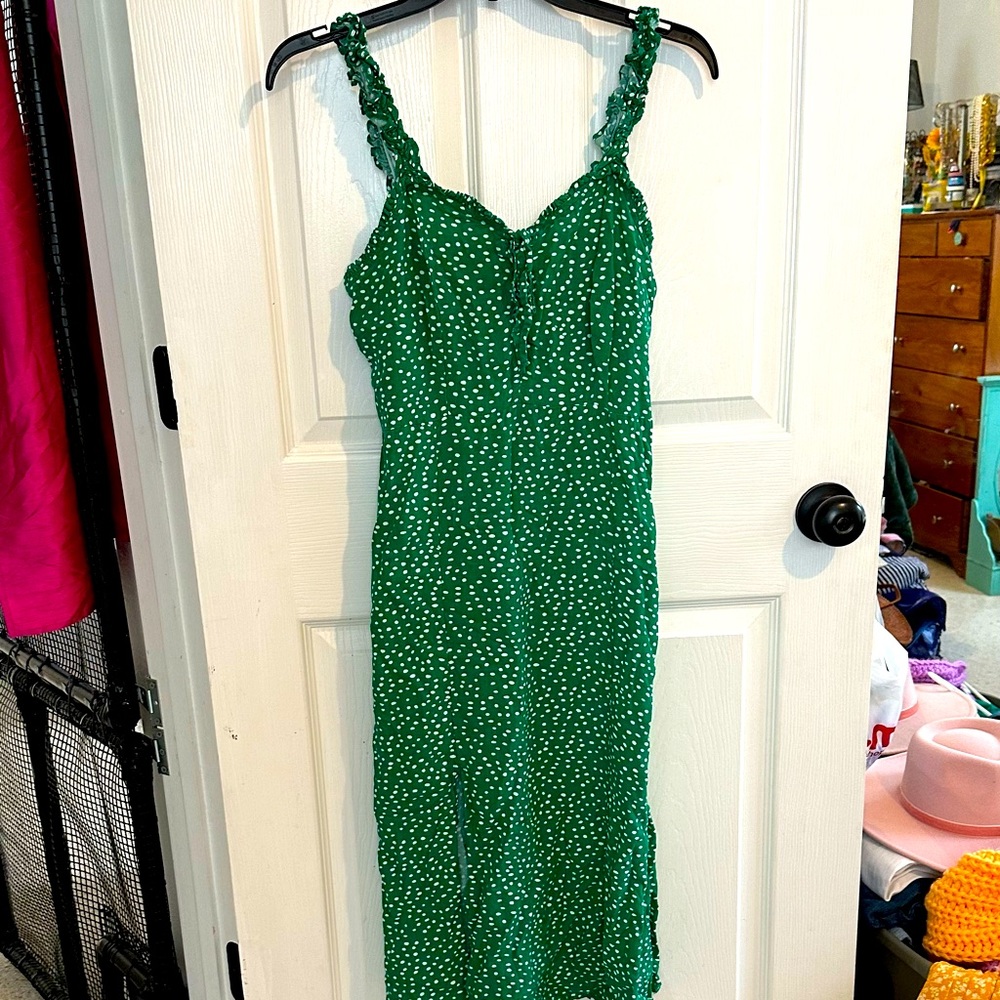 Green Japan Polka Dot midi dress with slit
